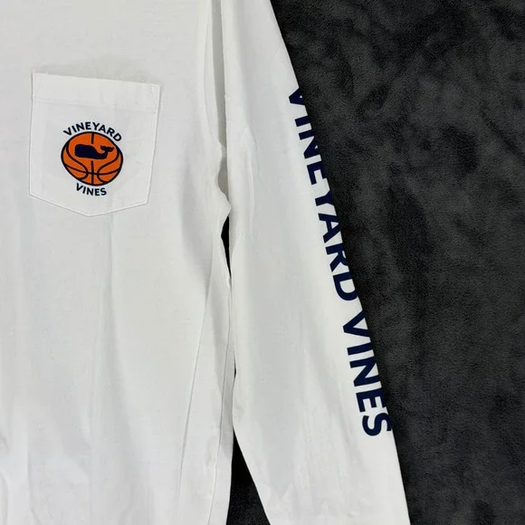 Vineyard Vines Long Sleeve T Shirt White Basketball Pocket Graphic Size S - Picture 6 of 13